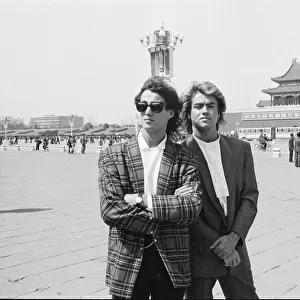 George Michael and Andrew Ridgeley from Wham ! in China. 1985