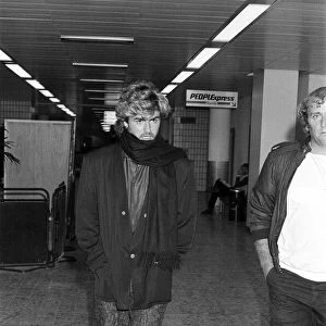 George Michael of British pop group Wham! pictured before they set off for their tour in
