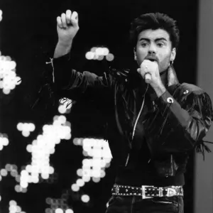 George Michael of pop duo Wham! performing on stage. 23rd September 1986