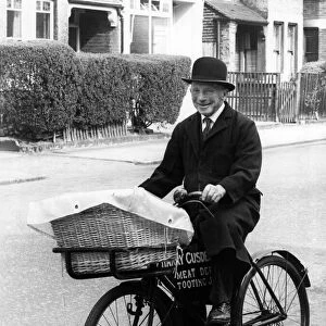 George Rees, Britains oldest butchers boy riding on a push-bike