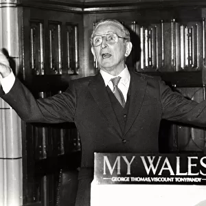George Thomas, Viscount Tonypandy, pictured at Cardiff Castle during the launch of his