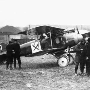 German Albatros biplanes (Type D. II) about to start on a flight. Western Front German Albatros biplanes (Type D. II) about to start on a flight. Western Front