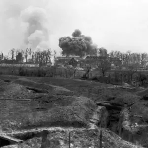 A German ammunition dump set on fire by Canadian shelling during the Battle for Arras