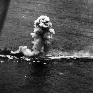 Print of a German blockade runner on fire Print of a German blockade runner on fire