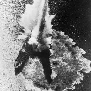 A German bomb explodes on a British ship of the R royal Navy during an engagement in A German bomb explodes on a British ship of the R royal Navy during an engagement in