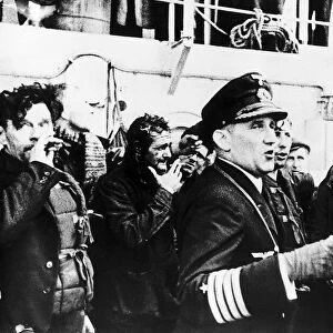 German captain gives orders after picking up survivors from British ship sunk