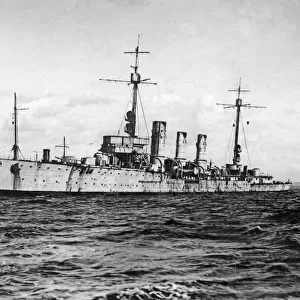 The German Imperial Navy Light Cruiser SMS Emden seen here anchored in the Firth of Forth