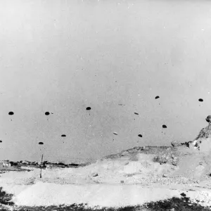 German parachute troops in action landing on the island of Crete