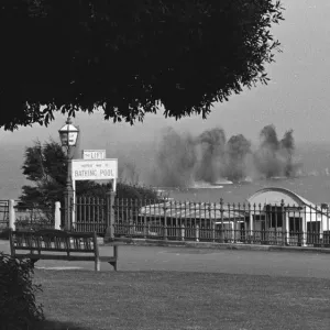 German shells explode harmlessly in the English Channel off the coast at Lea Cliff German shells explode harmlessly in the English Channel off the coast at Lea Cliff