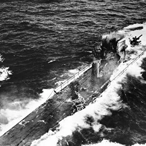 A German submarine sinking after being attacked with depth charges