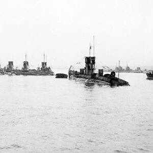 German submarines of the High Sea Fleet seen here at Harwich shortly after they
