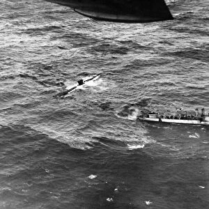 German U-boat forced to surface after an attack by a Hudson aircraft of R. A. F