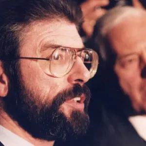 Gerry Adams and Tony Benn at House of Commons press conference - November 1994 Gerry Adams and Tony Benn at House of Commons press conference - November 1994