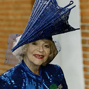 Gertrude Shilling wearing an outrageous hat at Ascot races June 1991