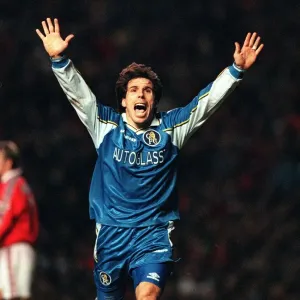 Gianfranco Zola Chelsea Striker December 1998 celebrates after scoring against Gianfranco Zola Chelsea Striker December 1998 celebrates after scoring against
