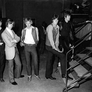 The three Gibb brothers of the Bee Gees pop group with fellow band members Vince Malouney