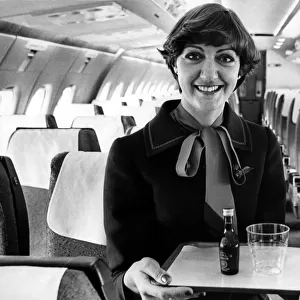 Gill Stokoe, 30, senior stewardess onboard a British Airways Trident airliner at