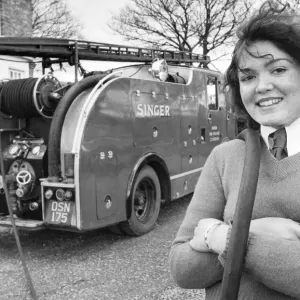 Gillian Baxter with the fire engine which ready for action should it be need ied in this Gillian Baxter with the fire engine which ready for action should it be need ied in this