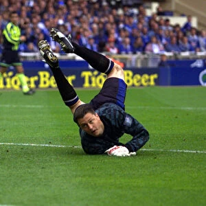 Gillingham keeper Vince Bartram diving for ball May 1999 during