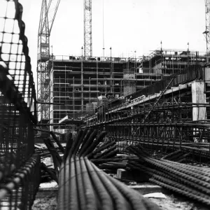 Girders everywhere as the New Strand Shopping Centre takes place. 12th April 1966