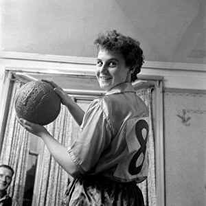 Girl soccer player Margaret Parkes. 1956 A509-005