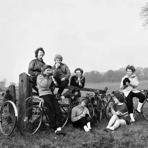 Girls Cycling in Essex Countryside Print, 1951