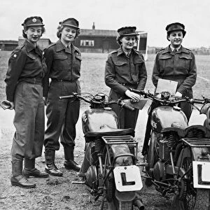 Some of the girls of the Womens Royal Army Corps who are learning to handle motorcycles