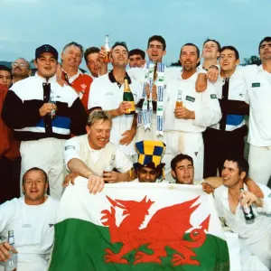 Glamorgan celebrate their championship with trophy, champagne - and the national flag