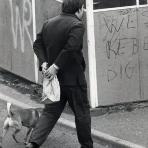 Glasgow Gangs July 1968 marching to the arms dump a youth carring a brown paper bag Glasgow Gangs July 1968 marching to the arms dump a youth carring a brown paper bag
