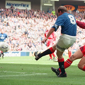 Glasgow Rangers footballer Paul Gascoigne scoring one of his three goals in Rangers win