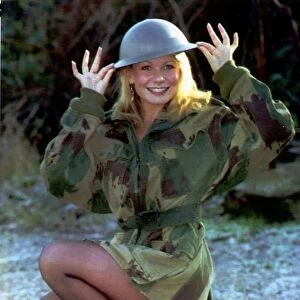 Glenda McKay Actress wh o appears in TV Soap Emmerdale Farm wearing aa army camoflage