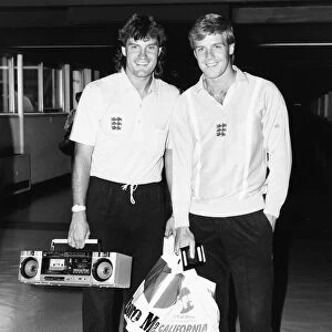 Glenn Hoddle left and Kerry Dixon arrive back home at Heathrow Airport with the England