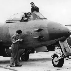 A Gloster Meteor Ground Crew Pre-Flight Check Print, 1955