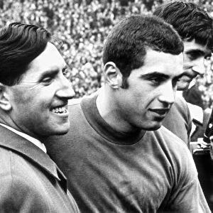 Goalkeeper Peter Shilton seen with Leicester City manager Frank OOFarrell in 1969