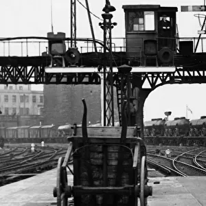 A goods train crossing the points outside Newcastle station on the last day semaphore arm
