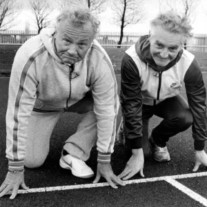 Former Goon Sir Harry Secombe is given a few tips from Steve Cram Former Goon Sir Harry Secombe is given a few tips from Steve Cram