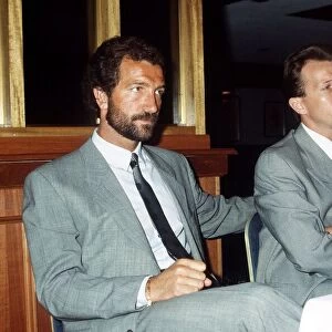 Graeme Souness Glasgow Rangers Manager sitting at table with new signing Trevor Stevens