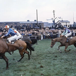 Grand National Horserace held at Aintree, Liverpool. Action at Bechers Brook during