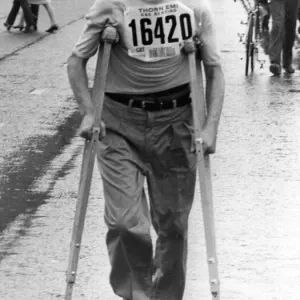 The Great North Run 27 June 1982 - pensioner Richard Redhead battles on, on his crutches