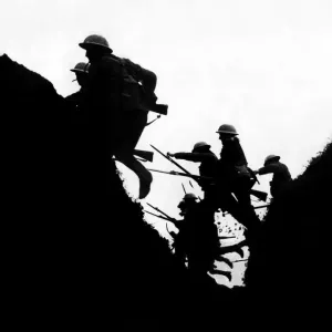 The Great War, ( First World War, WW1, World War One ). British soldiers go The Great War, ( First World War, WW1, World War One ). British soldiers go