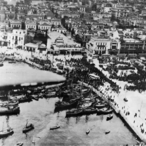 Greek crowds welcome British troops, Piraeus, Greece. A combined British