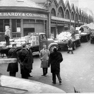 The Green Market, Newcastle in 1965. A strike by 150 porters had held up delivery of