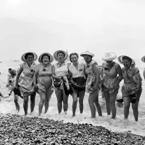 Elderly Women Paddle in Southend Sea Print 1957