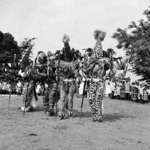 A group of Nigerian dancers who are performing in traditional costume for Queen Elizabeth A group of Nigerian dancers who are performing in traditional costume for Queen Elizabeth