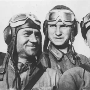 Print of Soviet airmen decorated with orders for valour Print of Soviet airmen decorated with orders for valour