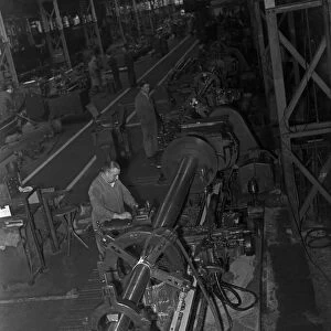 Gun barrels for tanks under construction at the Royal Ordnance Factory, Llanishen