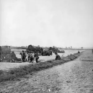 Gun crews of the Royal Horse Artillery seen here waiting beside their guns in Northern