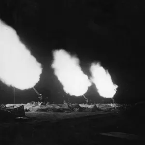 Print of The guns in action at night with the 5th Army in Italy Print of The guns in action at night with the 5th Army in Italy