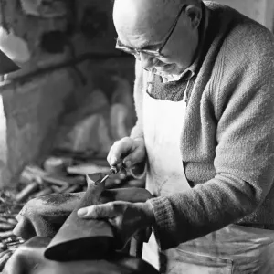Gunsmith crafting shotgun stock in Birmingham's Gun Quarter, 1973 Print
