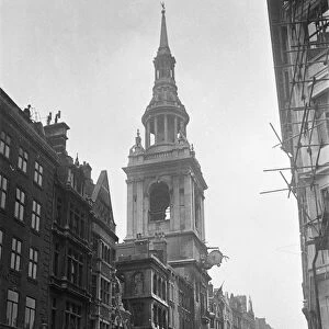 The gutted shell of St Mary-le-Bow, Cheapside, London, following the Luftwaffe raid